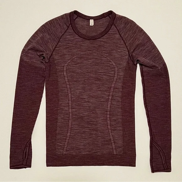 Lululemon Swiftly Wool Pullover Long Sleeve Shirt Dark Adobe/White Size 8 - Picture 3 of 14